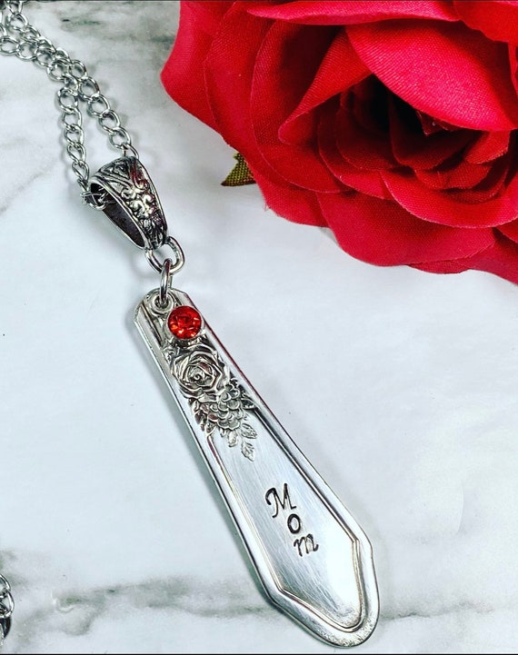 Mother’s Rose Necklace - Hand Stamped Rose Necklace - Repurposed Silverware Jewelry- Spoon Necklace