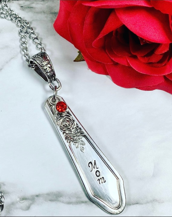 Mother’s Rose Necklace - Hand Stamped Rose Necklace - Repurposed Silverware Jewelry- Spoon Necklace