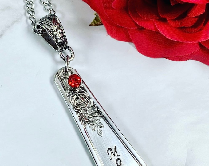 Mother’s Rose Necklace - Hand Stamped Rose Necklace - Repurposed Silverware Jewelry- Spoon Necklace