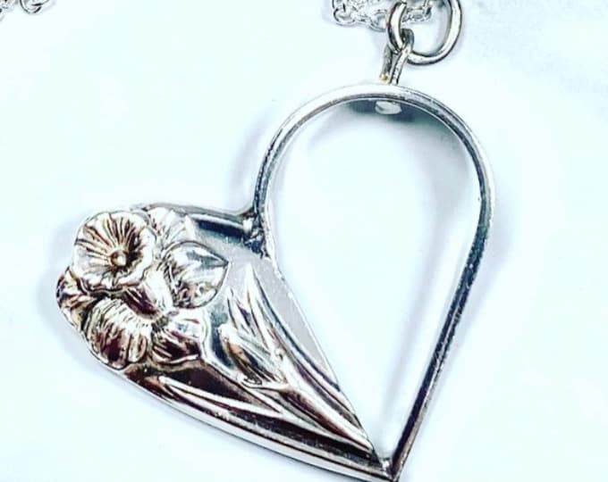 Heart Necklace - Fork Tine Heart Necklace - silverware heart- Daffodil Heart Necklace - Daffodil jewelry