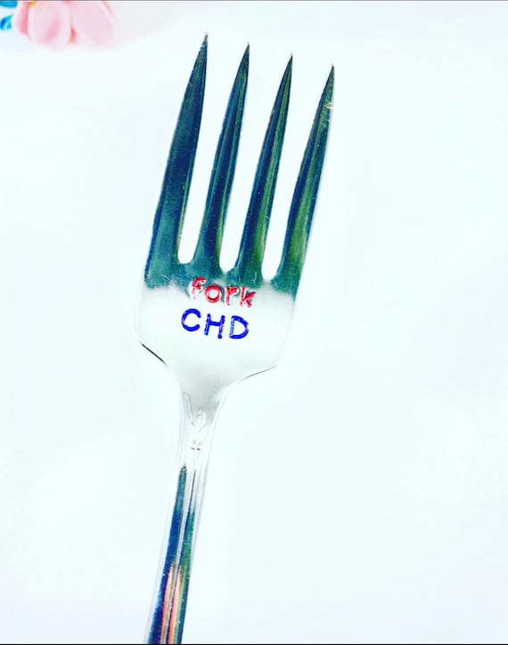 Fork CHD - Fork Congenital Heart Defects- hand stamped vintage fork