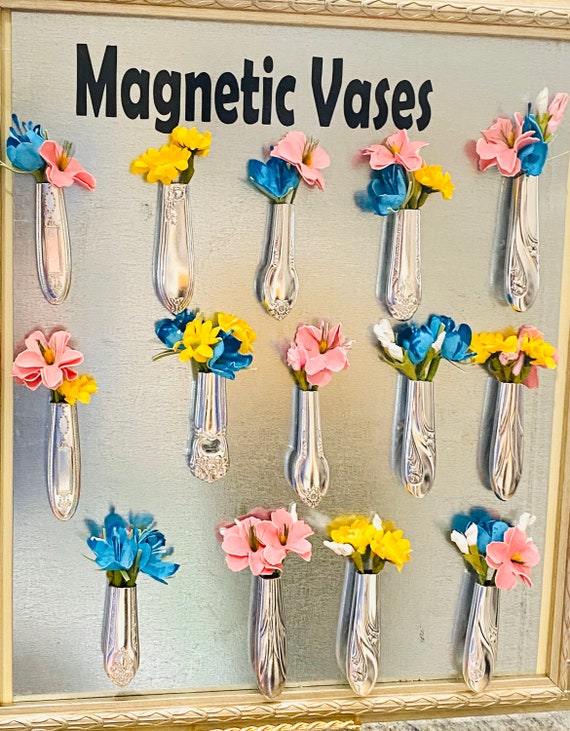 Bud Vase Magnet made from Vuntage Silverware - Refrigerator Magnet