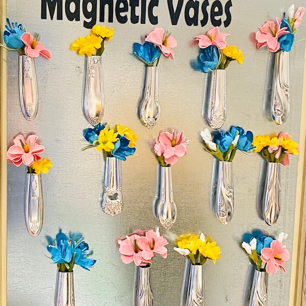 Bud Vase Magnet made from Vuntage Silverware - Refrigerator Magnet