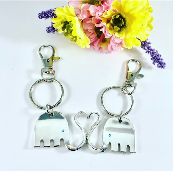 Pair of Elephant Heart Keychains - Anniversary gift - Best Friend Gift - Mothers Day Gift