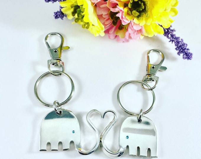 Pair of Elephant Heart Keychains - Anniversary gift - Best Friend Gift - Mothers Day Gift
