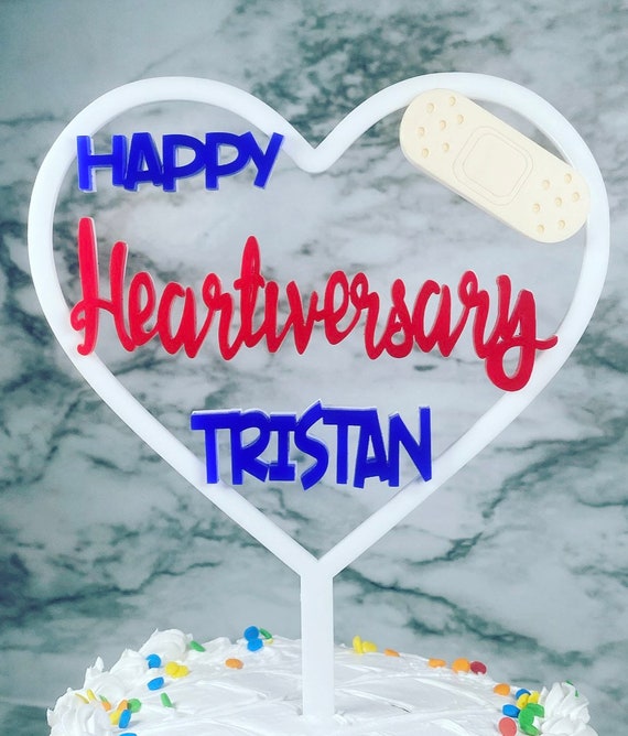 Personalized Heartiversary Cake Topper - Heart Warrior - Open