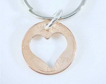 Lucky Penny Heart Keychain - Heart Penny - Heart Cutout - Valentines Day Token