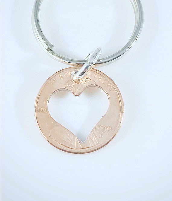 Lucky Penny Heart Keychain - Heart Penny - Heart Cutout - Valentines Day Token