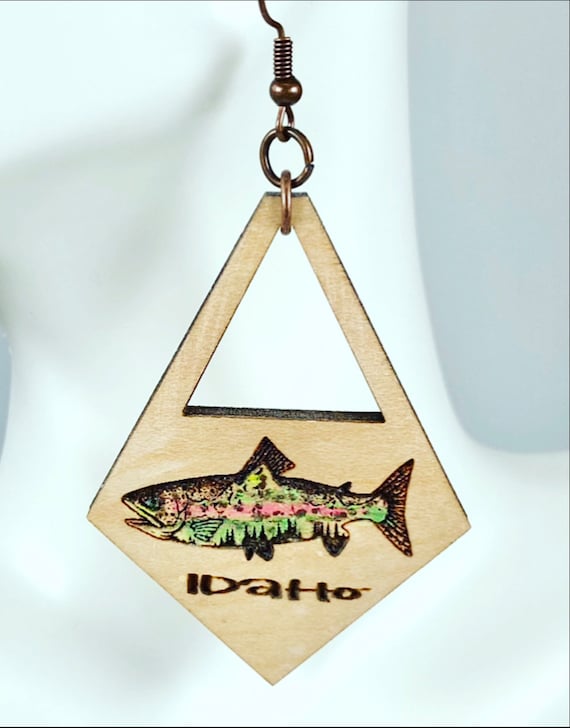 Idaho Fish Earrings - Fisherman Earrings - Can do any state! - Fishing Gift - Fisherwoman - Outdoor Earrings - Outdoorsman - Trout Earrings