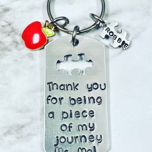 Teacher Gift - Personalized Keychain - Thank you for being a piece of my journey- Teacher appreciation - teacher keychain