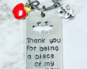 Teacher Gift - Personalized Keychain - Thank you for being a piece of my journey- Teacher appreciation - teacher keychain