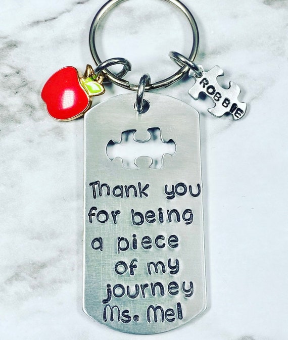 Teacher Gift - Personalized Keychain - Thank you for being a piece of my journey- Teacher appreciation - teacher keychain