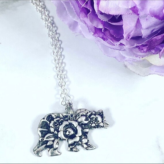 Gorgeous Bear Necklace- Jubilee Silverware pattern - Rose Bear -Repurposed Silverware