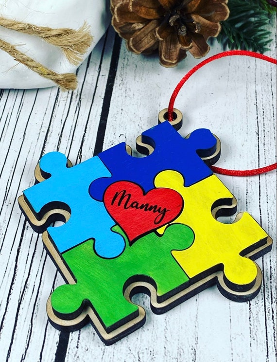 Personalized Autism Ornament and Name - Autism Awareness - Autism Puzzle Ornament