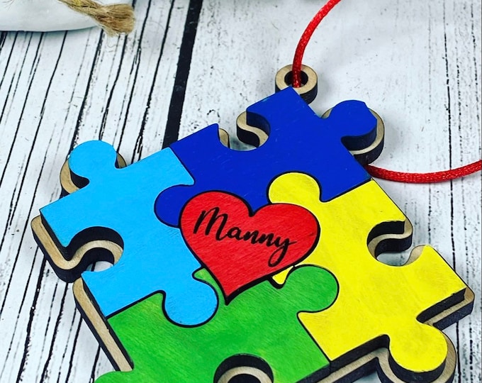 Personalized Autism Ornament and Name - Autism Awareness - Autism Puzzle Ornament
