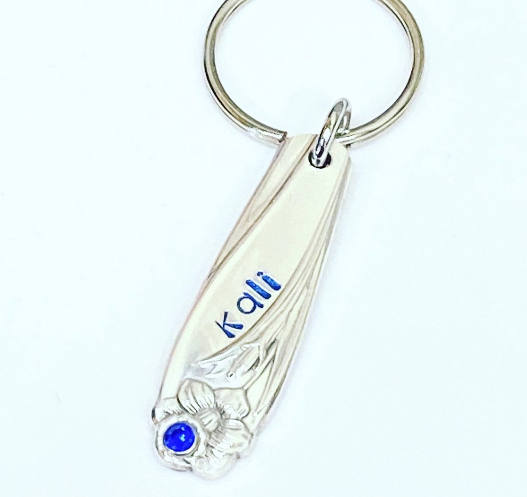 Personalized Keychain With Birthstone and Name Silverware Keychain ...