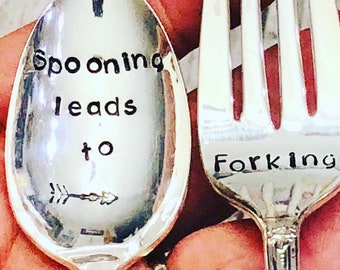 Cute Spooning Leads to Forking - Adult Humor - Funny Valentines/ Anniversary Silverware