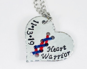 Can be personalized  - Stitched Heart Warrior/Heart Mom/Heart Dad/etc Necklace - CHD Awareness