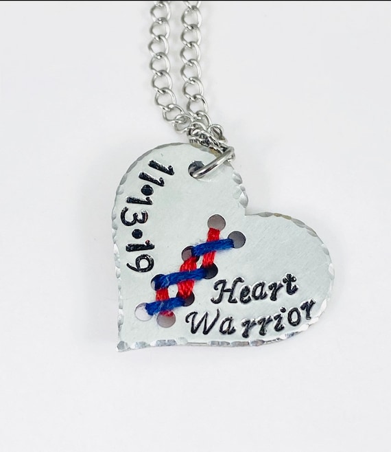 Can be personalized  - Stitched Heart Warrior/Heart Mom/Heart Dad/etc Necklace - CHD Awareness