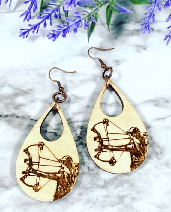 Bow Hunter Earrings - Hunter - Engraved Earrings