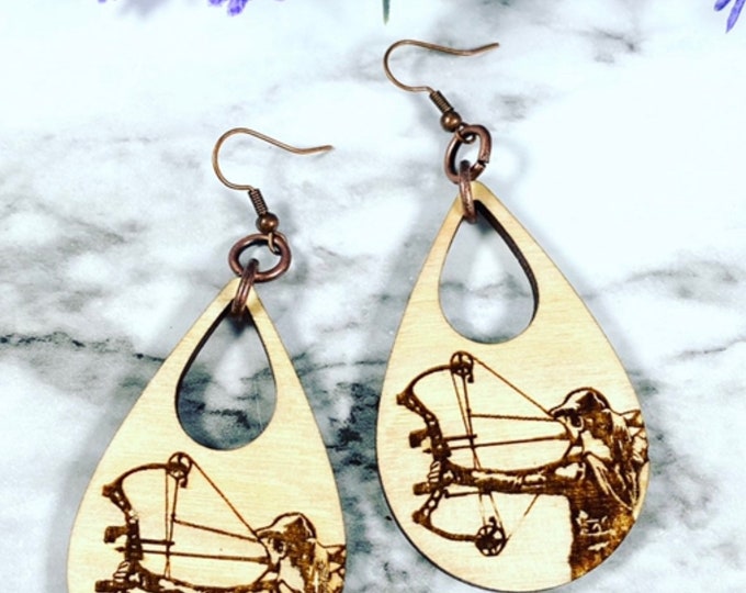 Bow Hunter Earrings - Hunter - Engraved Earrings