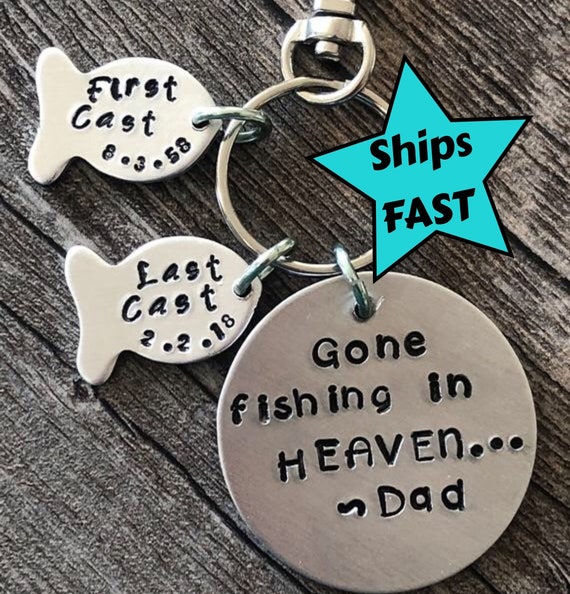 Gone Fishing In Heaven -Personalized Memorial Keychain or Necklace