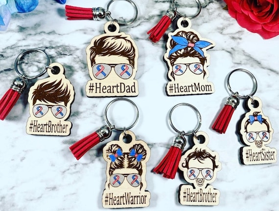 CHD Family / Warrior Keychains - Can do ANY name with any hair style - Heart Mom - Heart Dad - Heart Warrior - Heart Sister - Heart Brother
