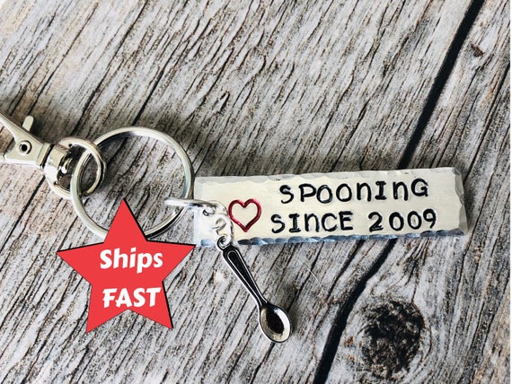 Anniversary Keychain - Spooning Since...Personalized Anniversary Date