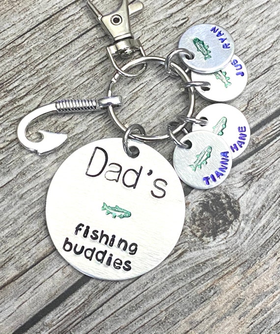 Dad/Mom/Grandma/Grandpa etc's fishing buddies with personalized names - Dad's fishing buddies keychain