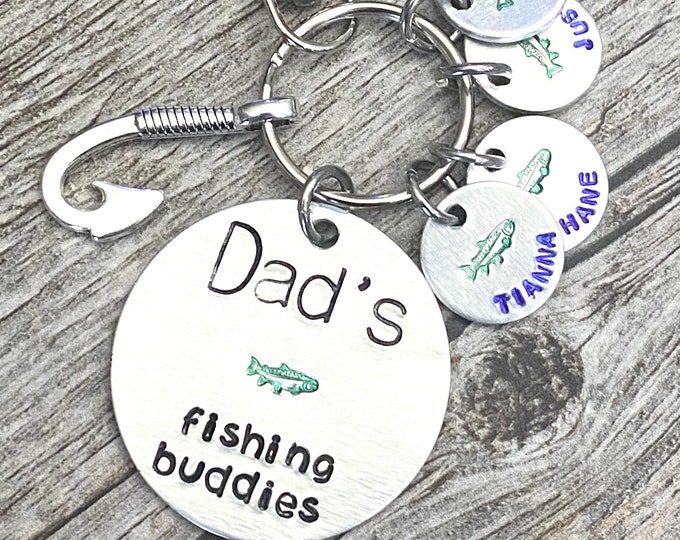 Dad/Mom/Grandma/Grandpa etc's fishing buddies with personalized names - Dad's fishing buddies keychain