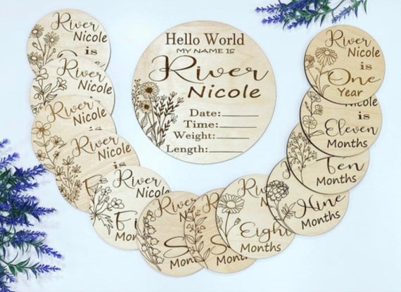 Personalized Baby Milestone Photo Props - Wildflower Theme - Monthly and Firsts