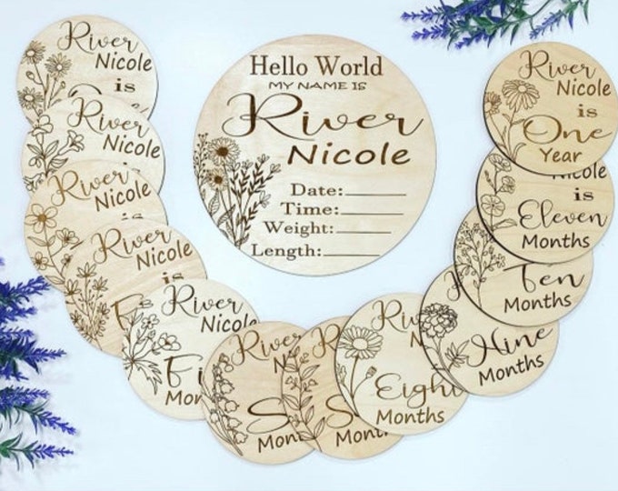 Personalized Baby Milestone Photo Props - Wildflower Theme - Monthly and Firsts