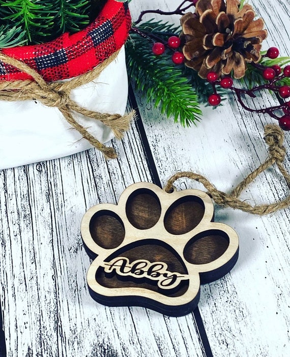 Personalized Dog Name Ornaments - 3D dog paw ornaments - Fur Baby Ornament