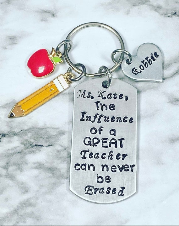 Teacher Gift - Personalized Keychain - The Influence of a Great Teacher Can Never be Erased- Teacher appreciation - teacher keychain