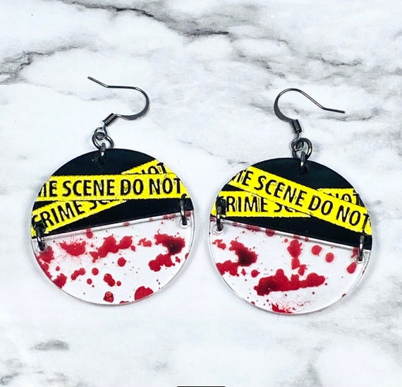 True Crime Earrings - Transparent Blood Splatter Earrings - Crime Scene Earrings - Halloween Earrings - True Crime Junkie