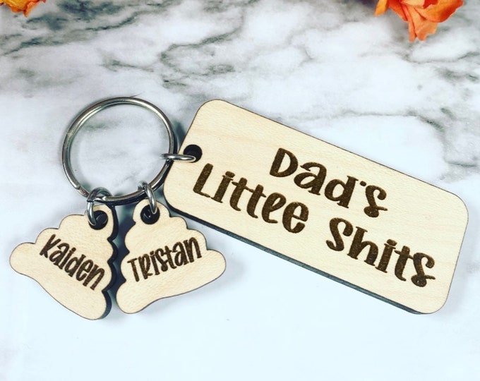 Dad’s Little Shits - Personalized any names! - Funny Kid Name Keychain