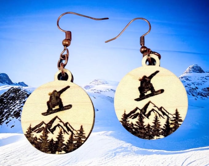 Snowboard earrings - Wood Earrings - winter earrings - Snowboarder - sports earrings