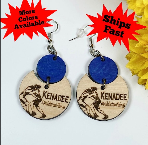 Personalized Female Wrestling Earrings – Name, Team, and Team Spirit! - Many colors