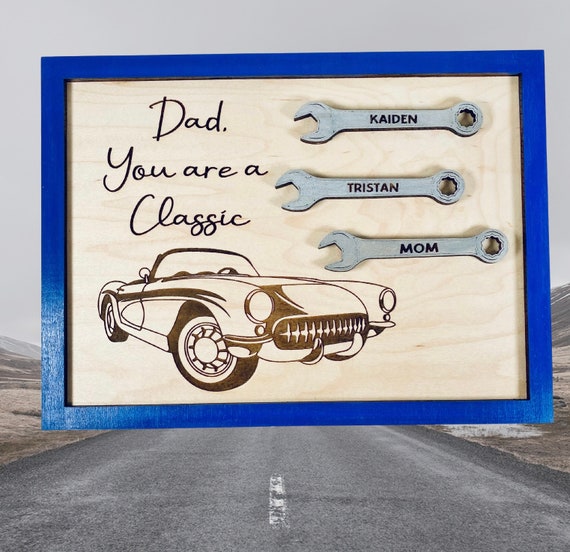Father’s Day Kids’ Name Sign - Hot Rod Gift - Grease Monkey Gift - Classic Car Gift - Hot Rod Name Sign - Unique Dad Gift