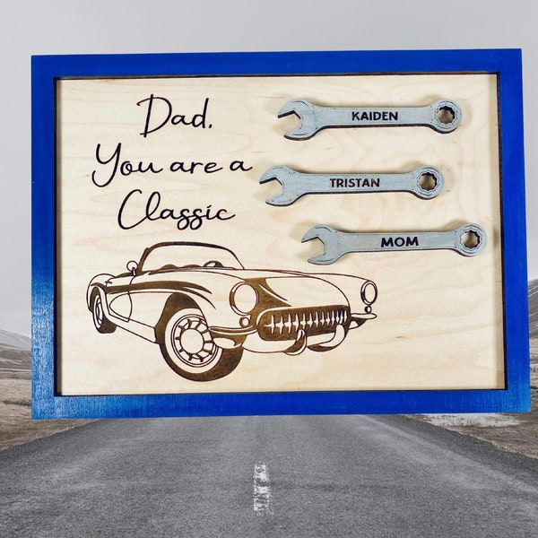 Father’s Day Kids’ Name Sign - Hot Rod Gift - Grease Monkey Gift - Classic Car Gift - Hot Rod Name Sign - Unique Dad Gift