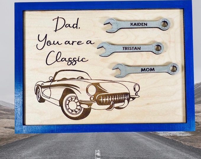Father’s Day Kids’ Name Sign - Hot Rod Gift - Grease Monkey Gift - Classic Car Gift - Hot Rod Name Sign - Unique Dad Gift