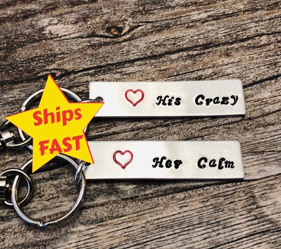 His Crazy, Her Calm - Couples Keychain - Valentines/Anniversary pair of keychains