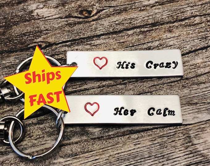 His Crazy, Her Calm - Couples Keychain - Valentines/Anniversary pair of keychains