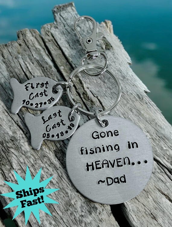 Gone Fishing In Heaven -Personalized Memorial Keychain or Necklace