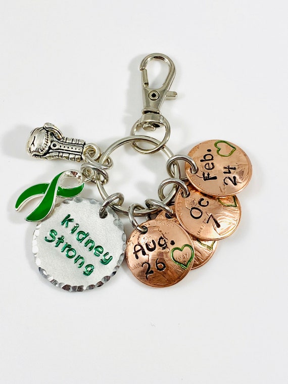 Kidneyversary / Surgery/Transplant/Dialysis Date Keychain! Kidney Strong - Can personalize this wth any quote that fits