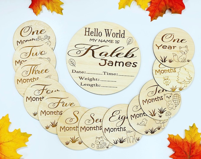 Baby Milestone Photo Props - Woodland Theme - Monthly and Firsts