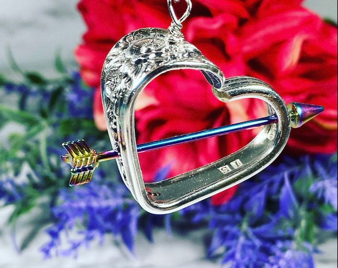 Cupid Heart - Floating Heart Necklace - Spoon Heart Necklace  - spoon Heart Necklace - Arrow Heart - Upcycled - Arrow Floating Heart - Love