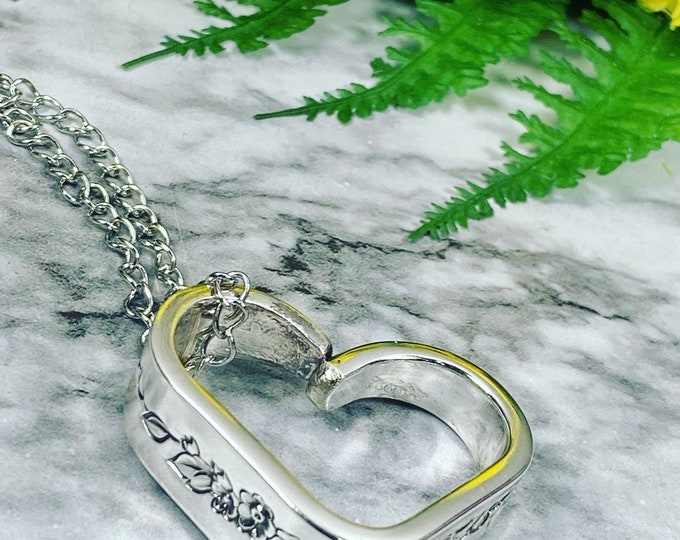 Floating Heart Necklace - Spoon Heart Necklace - Laurel Mist  - spoon Heart Necklace