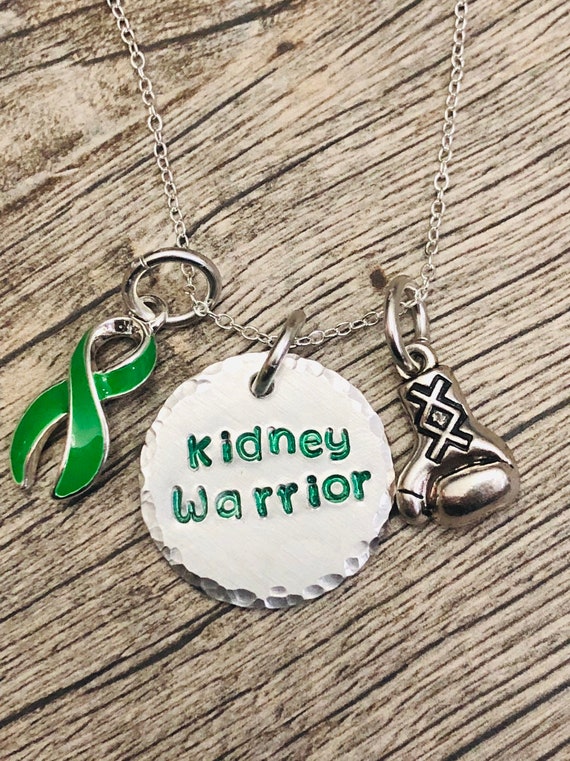 Kidney Warrior - Green Awareness Ribbon - Kidney Disease - Necklace or Keychain
