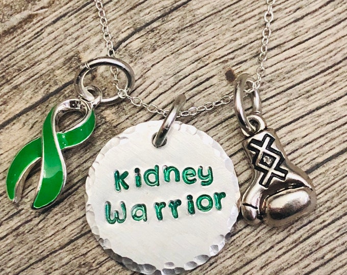 Kidney Warrior - Green Awareness Ribbon - Kidney Disease - Necklace or Keychain
